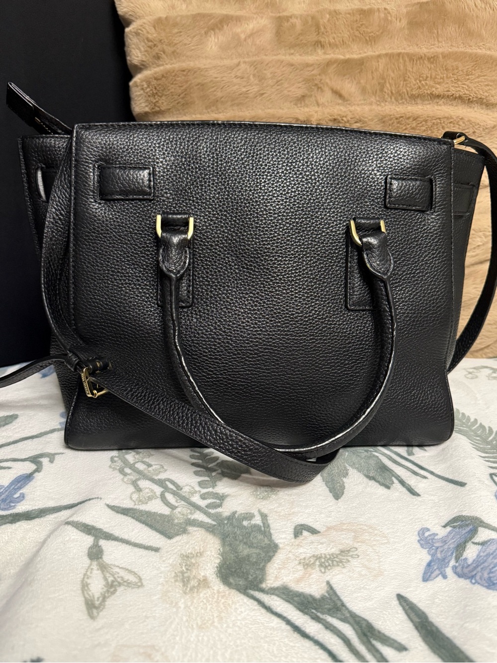 MICHAEL KORS Black Pebbled Leather Hamilton Satchel Crossbody Bag - Picture 2 of 5
